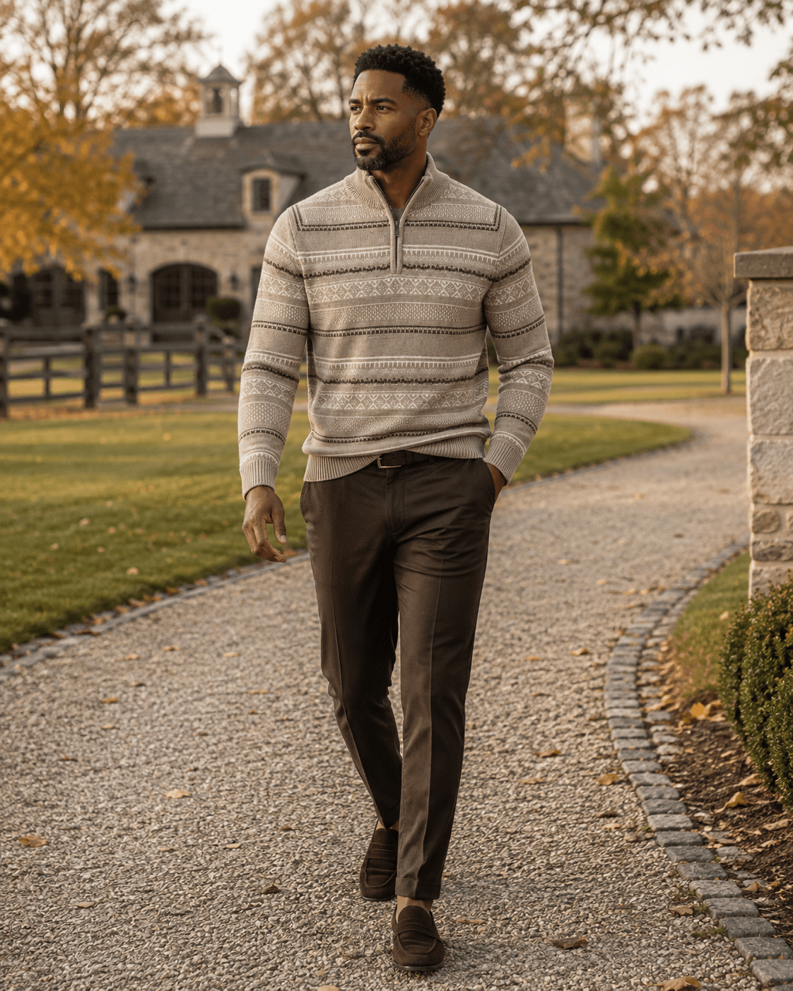 Sherpa-Lined Fair Isle Quarter-Zip Sweater - F/X Fusion - Quarter-Zip Sweater - #color_Oatmeal