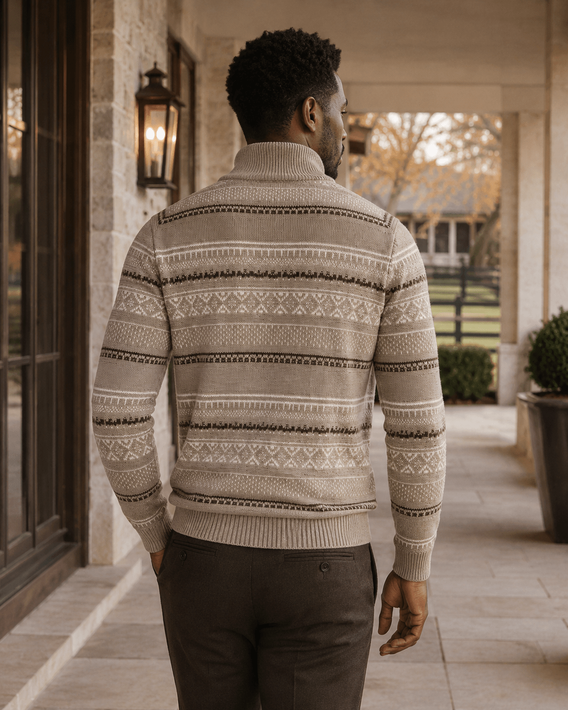 Sherpa-Lined Fair Isle Quarter-Zip Sweater - F/X Fusion - Quarter-Zip Sweater - #color_Oatmeal