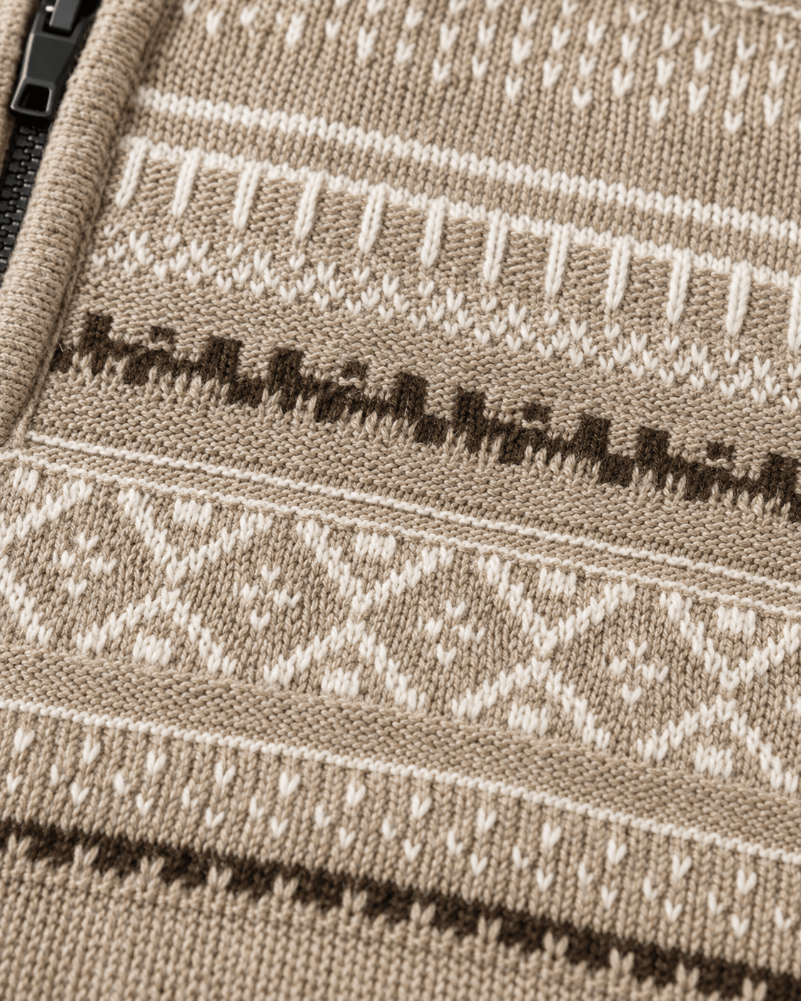 Sherpa-Lined Fair Isle Quarter-Zip Sweater - F/X Fusion - Quarter-Zip Sweater - #color_Oatmeal