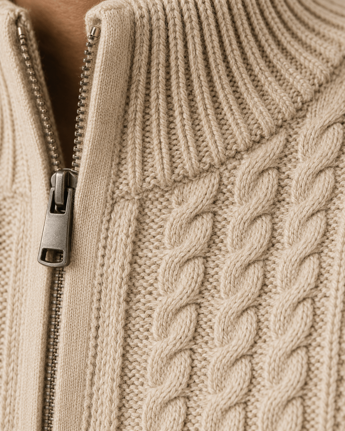 Plaited Cable Quarter-Zip Sweater - F/X Fusion - Quarter-Zip Sweater - #color_Oatmeal