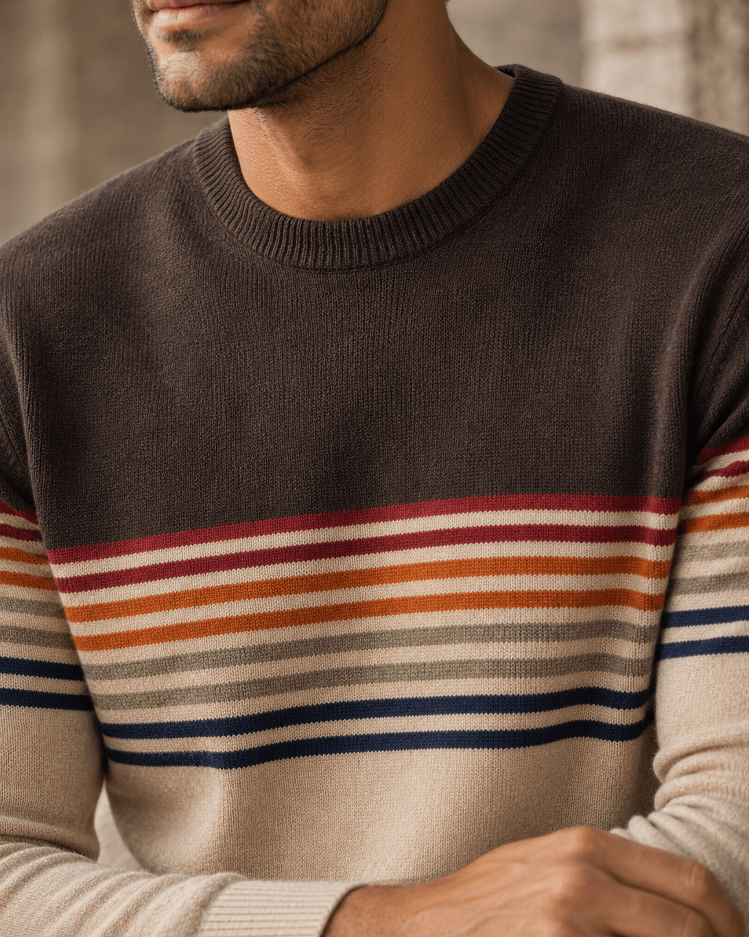Multi-Stripe Crewneck Sweater - F/X Fusion - Crewneck Sweater - #color_Oatmeal