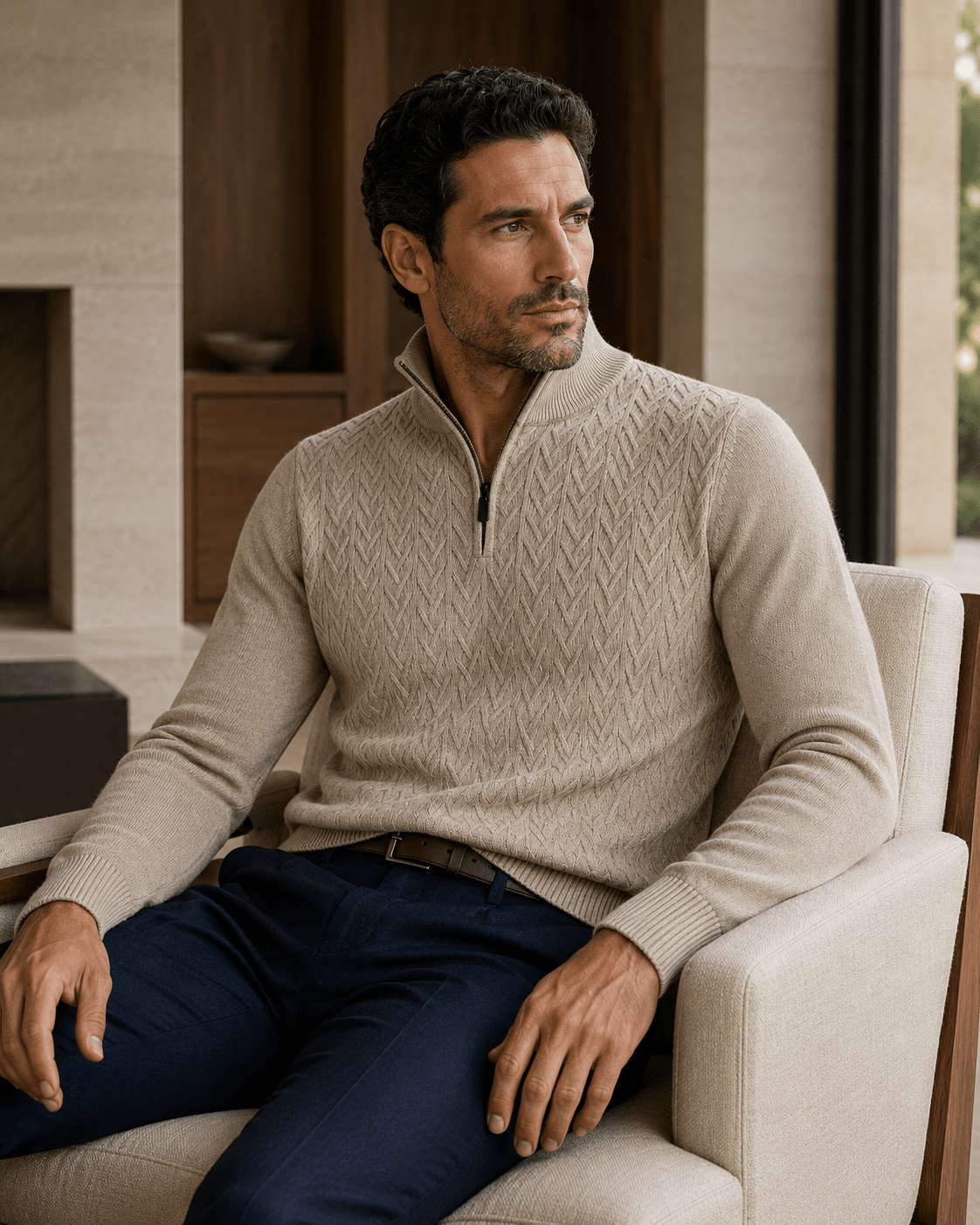 Textured Quarter-Zip Sweater - F/X Fusion - Quarter-Zip Sweater - #color_Oatmeal Heather