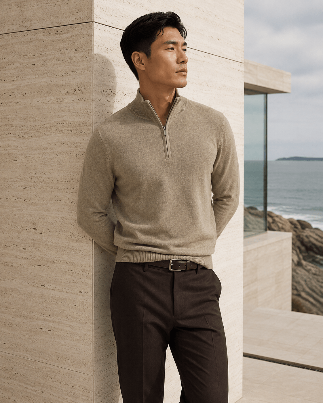 Cotton-Blend Quarter-Zip Sweater - F/X Fusion - Quarter-Zip Sweater - #color_Oatmeal Heather