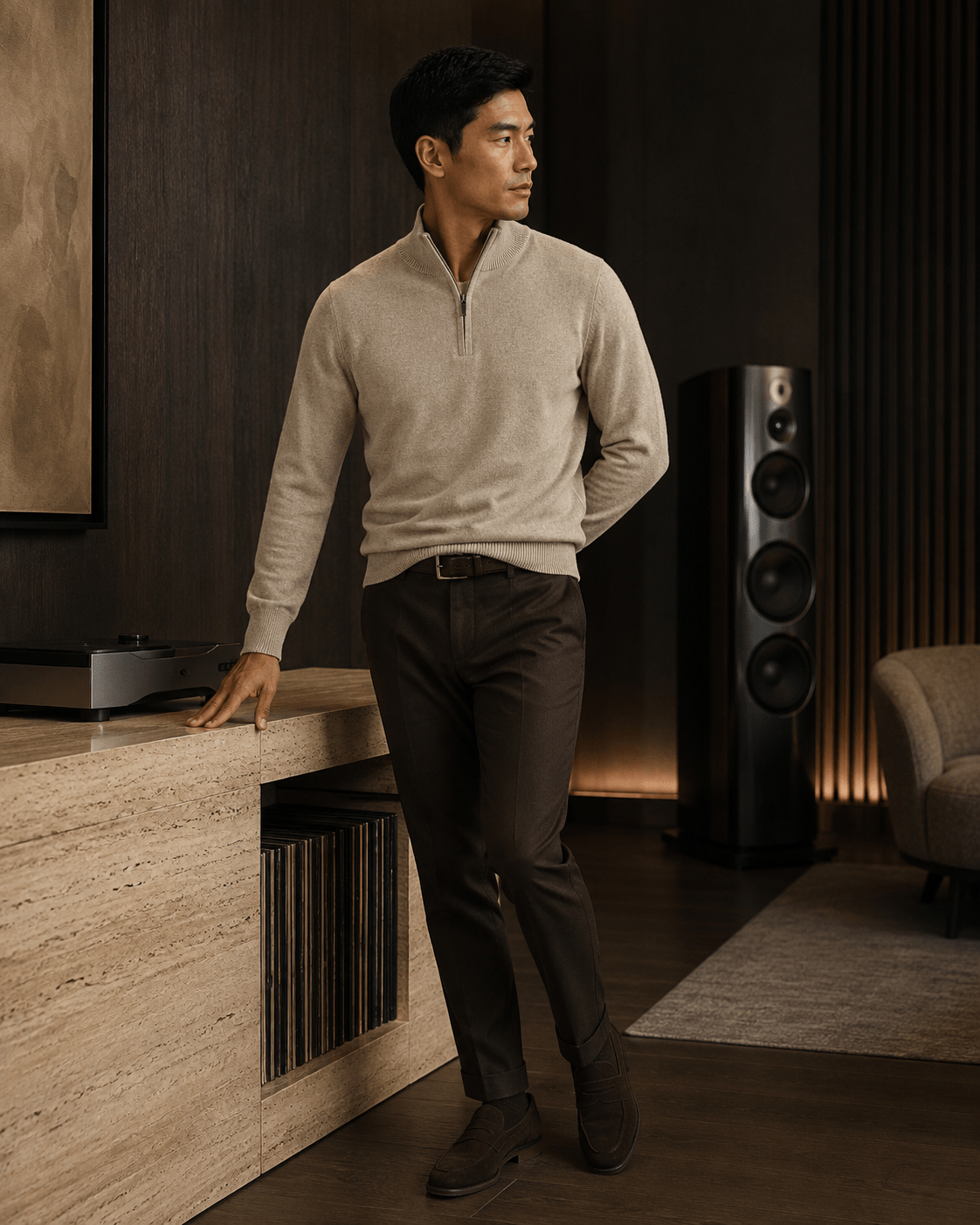 Cotton-Blend Quarter-Zip Sweater - F/X Fusion - Quarter-Zip Sweater - #color_Oatmeal Heather