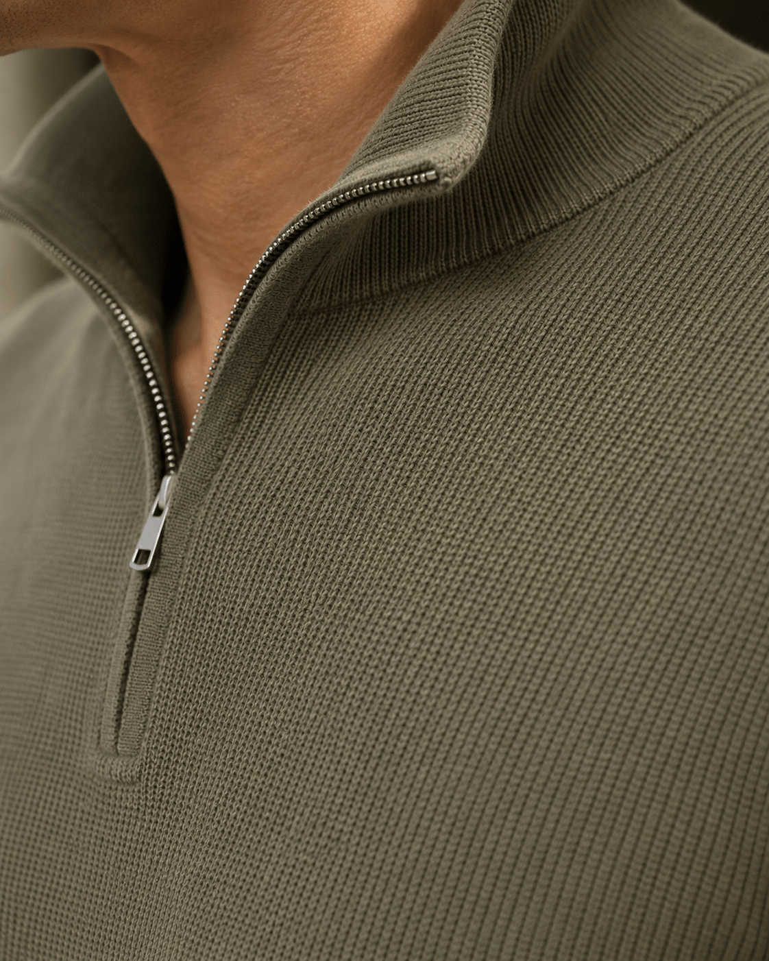 Sandwashed Thermal Quarter-Zip Sweater - F/X Fusion - Quarter-Zip Sweater - #color_Olive