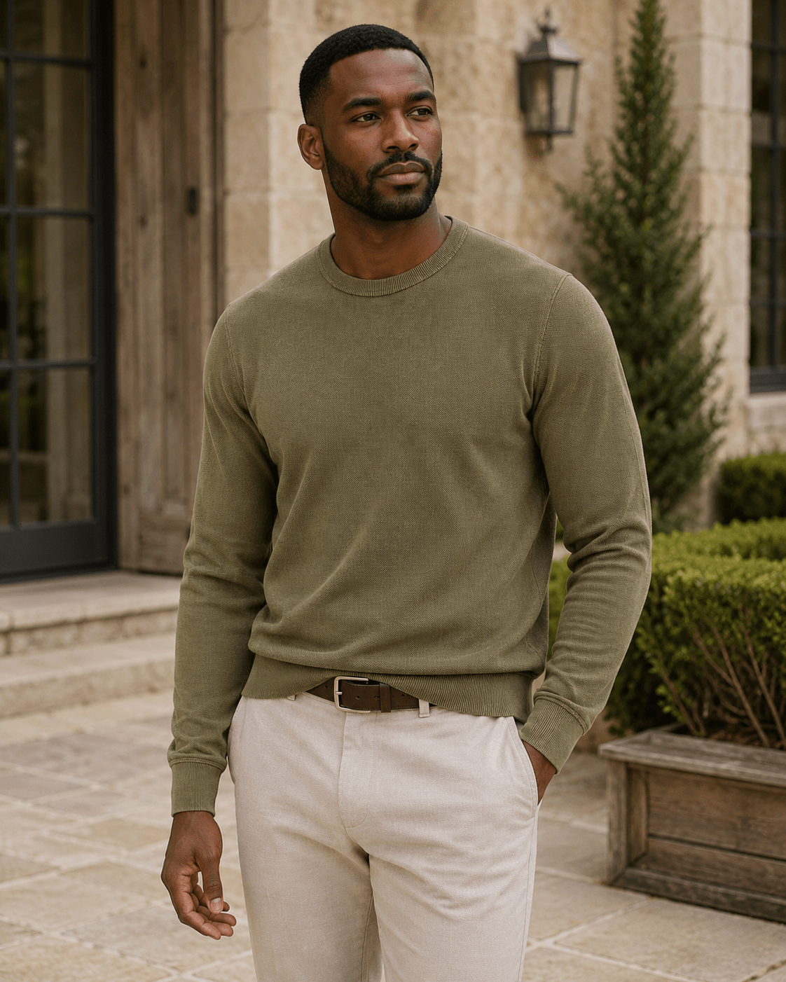 Sandwashed Thermal Crewneck Sweater - F/X Fusion - Crewneck Sweater - #color_Olive