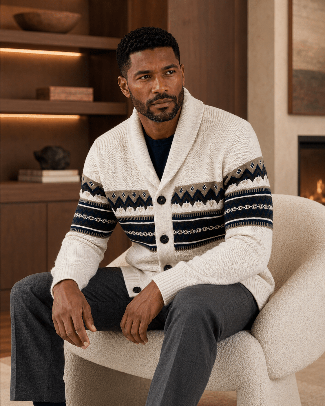 Fair Isle Shawl Collar Cardigan Sweater - F/X Fusion - Cardigan Sweater - #color_Platinum