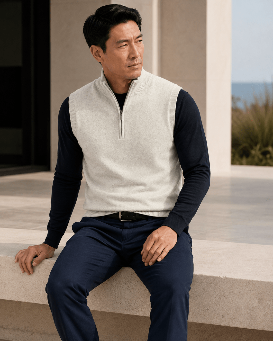 Cotton-Blend Quarter-Zip Vest - F/X Fusion - Quarter-Zip Vest - #color_Platinum