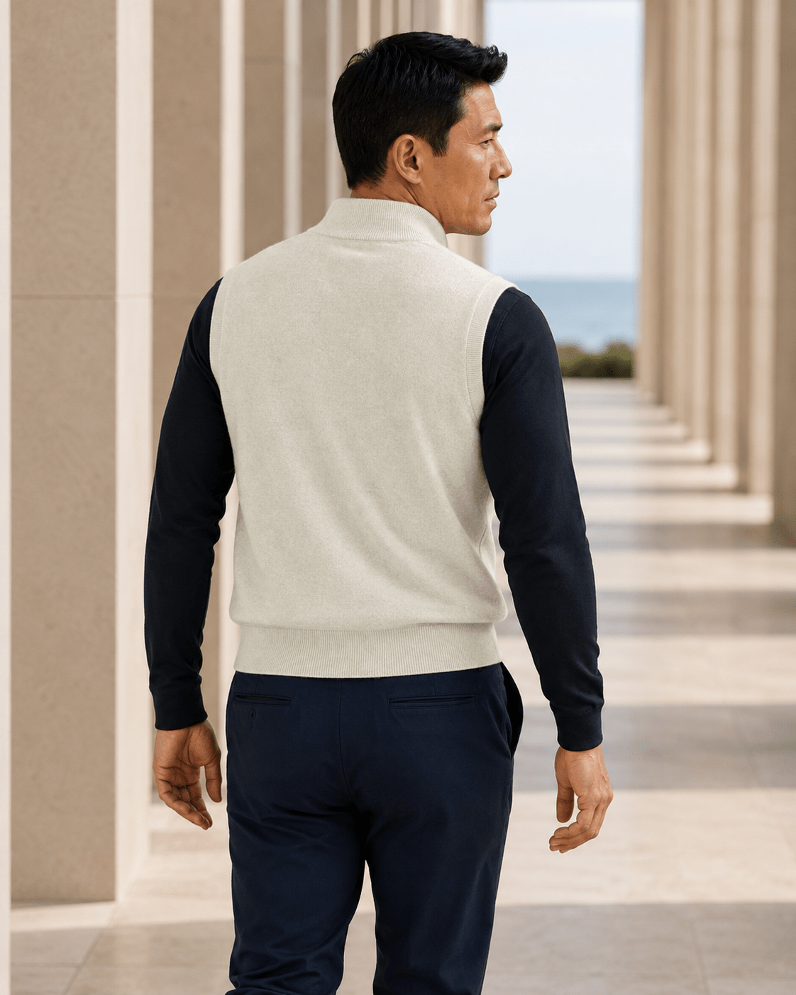 Cotton-Blend Quarter-Zip Vest - F/X Fusion - Quarter-Zip Vest - #color_Platinum