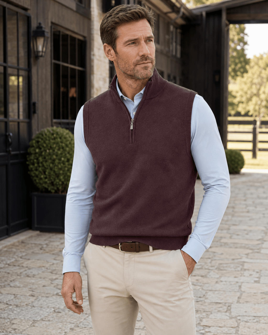 Cotton-Blend Quarter-Zip Vest - F/X Fusion - Quarter-Zip Vest - #color_Port Heather