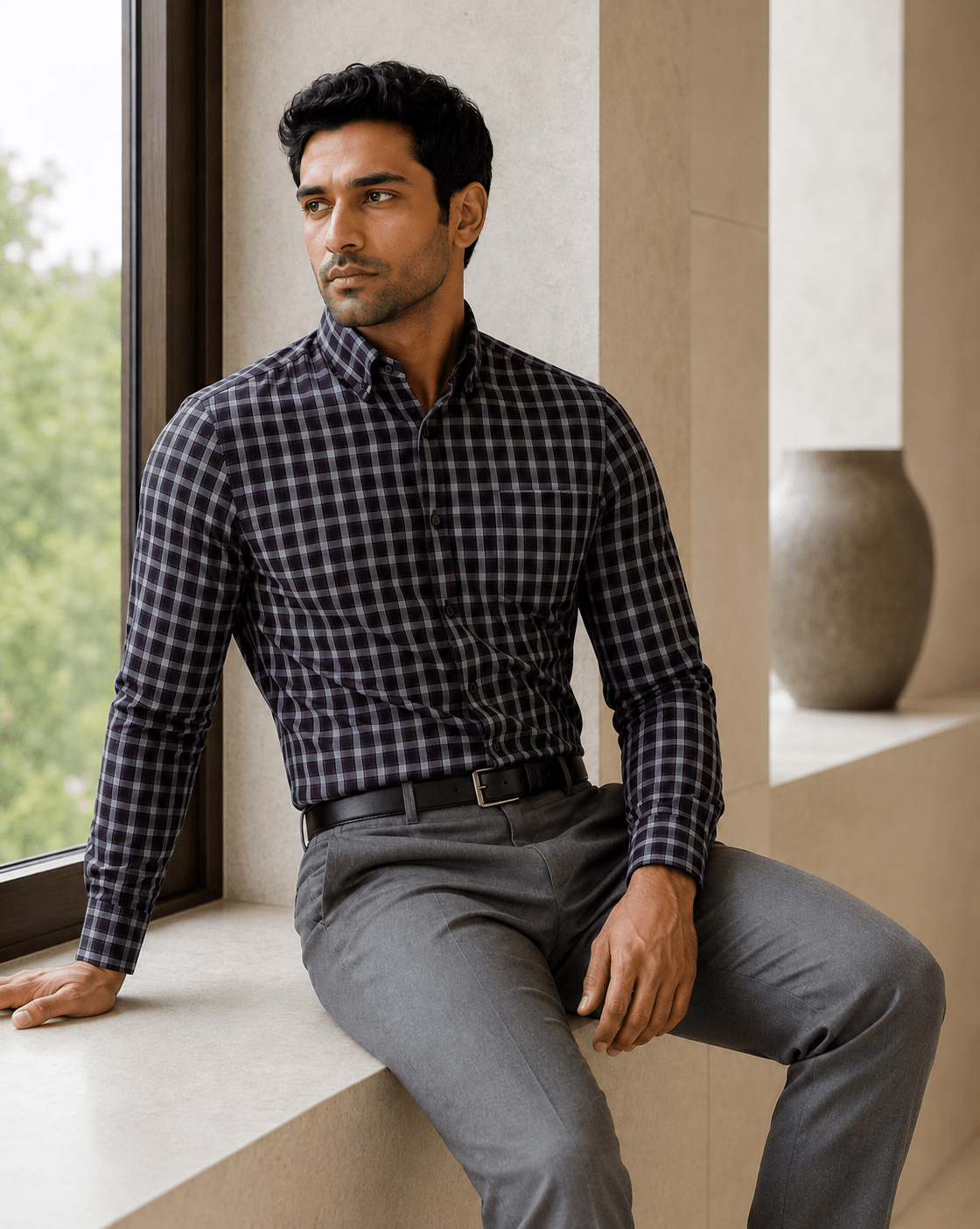 Cotton Blend Plaid Underbutton Shirt - F/X Fusion - Underbutton Dress shirt - #color_Purple