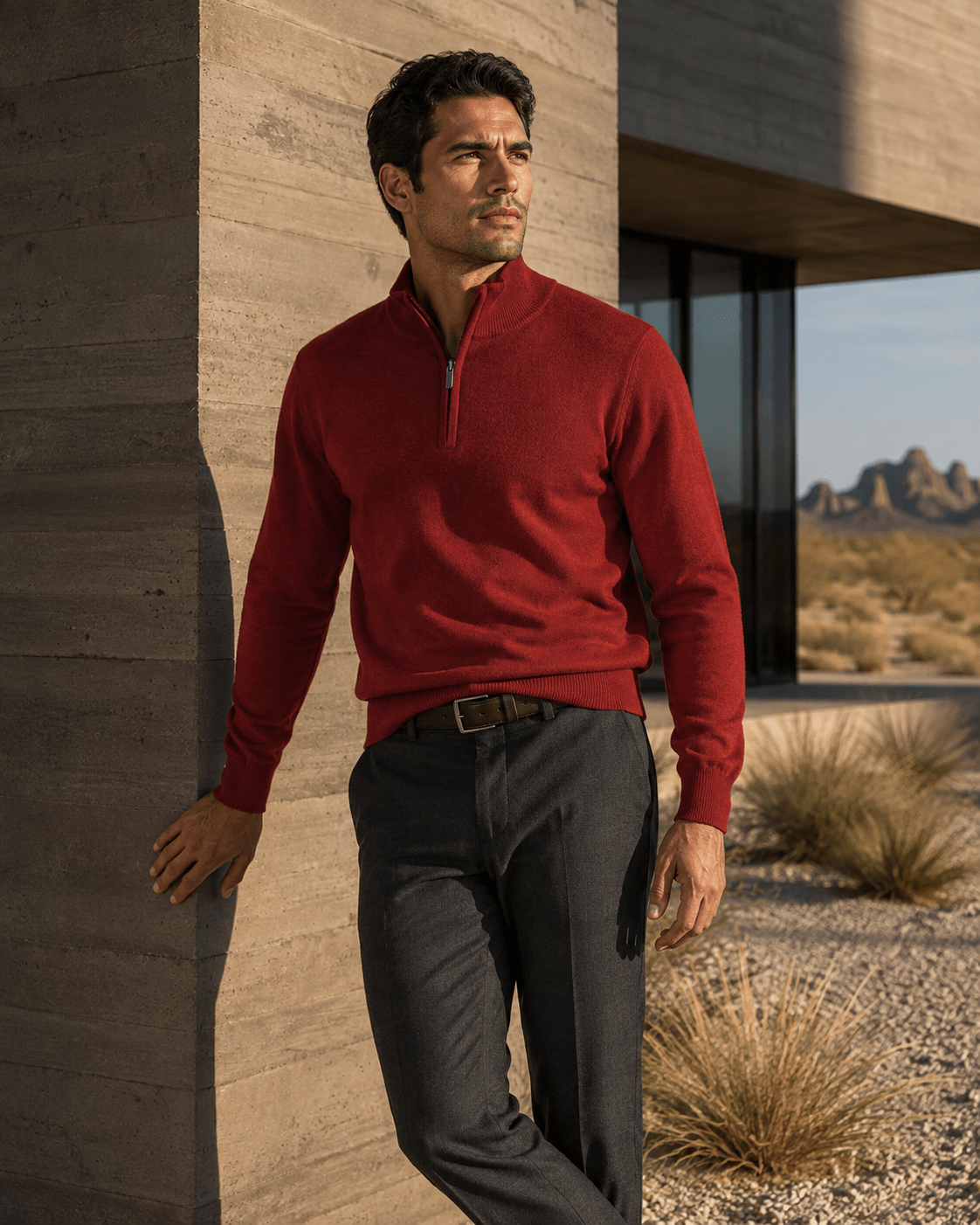 Cotton-Blend Quarter-Zip Sweater - F/X Fusion - Quarter-Zip Sweater - #color_Red Heather