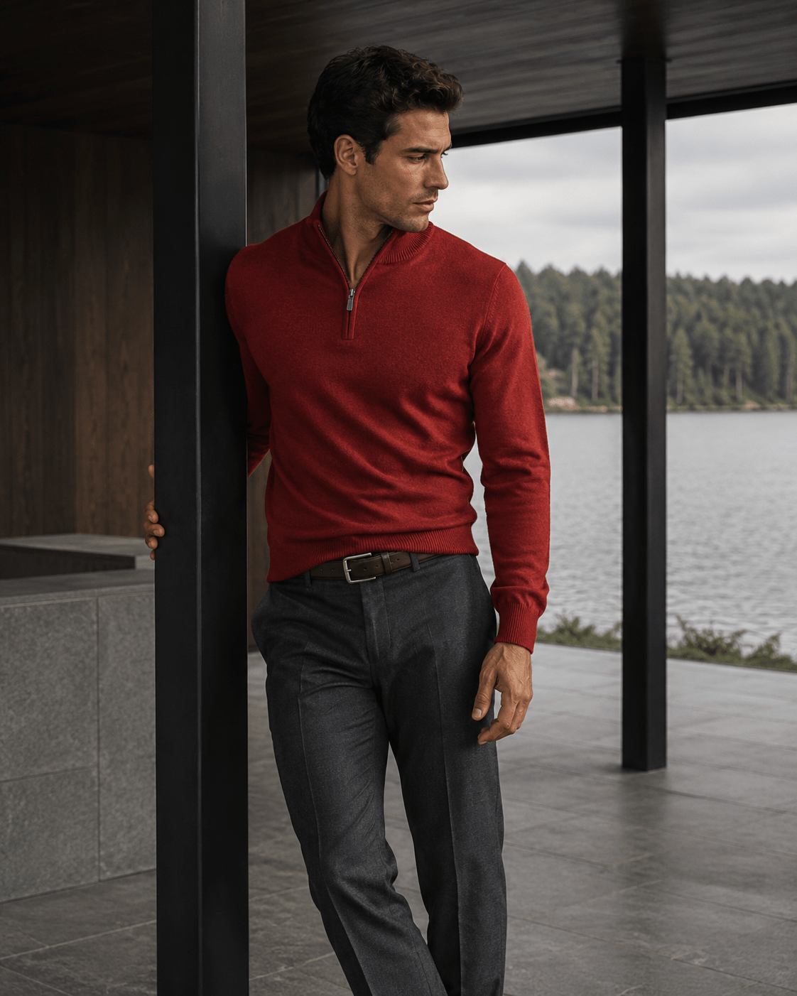 Cotton-Blend Quarter-Zip Sweater - F/X Fusion - Quarter-Zip Sweater - #color_Red Heather