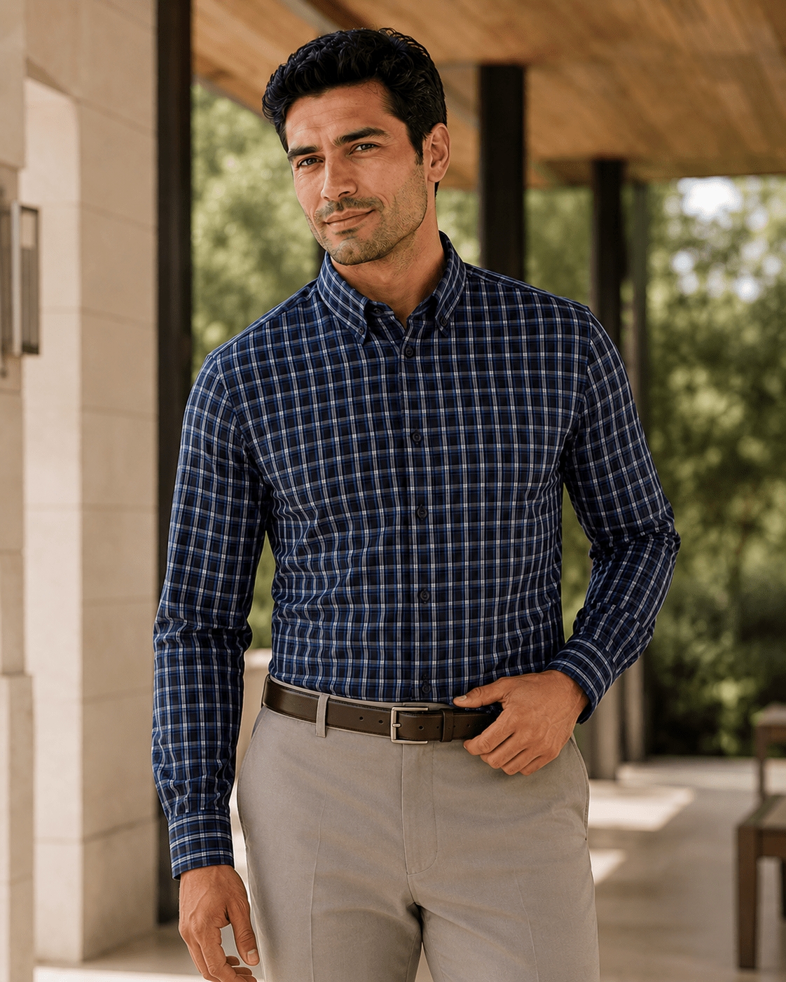 Cotton Blend Plaid Underbutton Shirt - F/X Fusion - Underbutton Dress shirt - #color_Royal