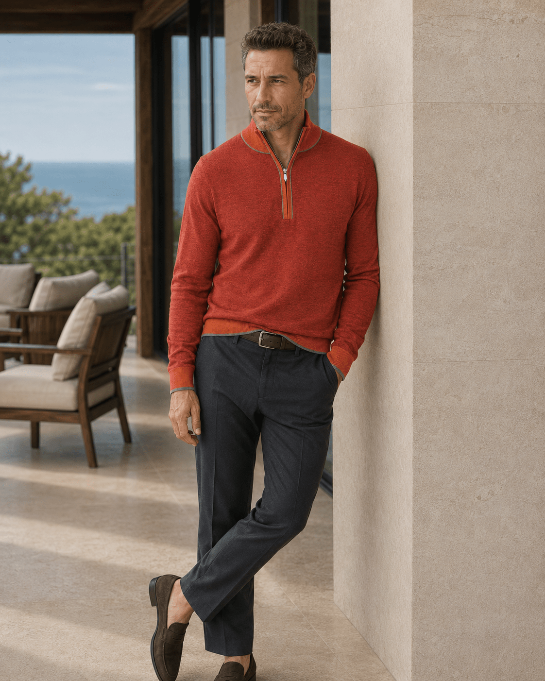 Birdseye Quarter-Zip Sweater - F/X Fusion - Quarter-Zip Sweater - #color_Scotch