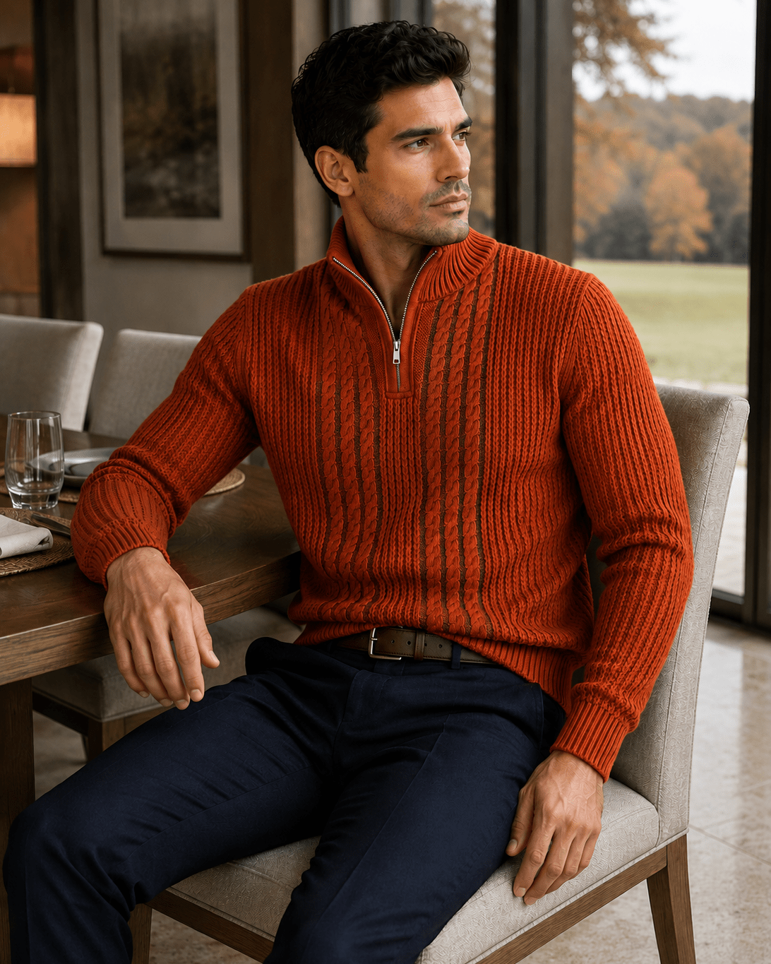 Plaited Cable Quarter-Zip Sweater - F/X Fusion - Quarter-Zip Sweater - #color_Scotch