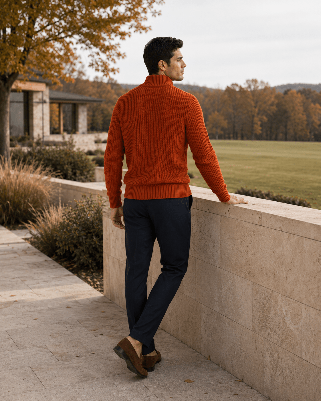 Plaited Cable Quarter-Zip Sweater - F/X Fusion - Quarter-Zip Sweater - #color_Scotch
