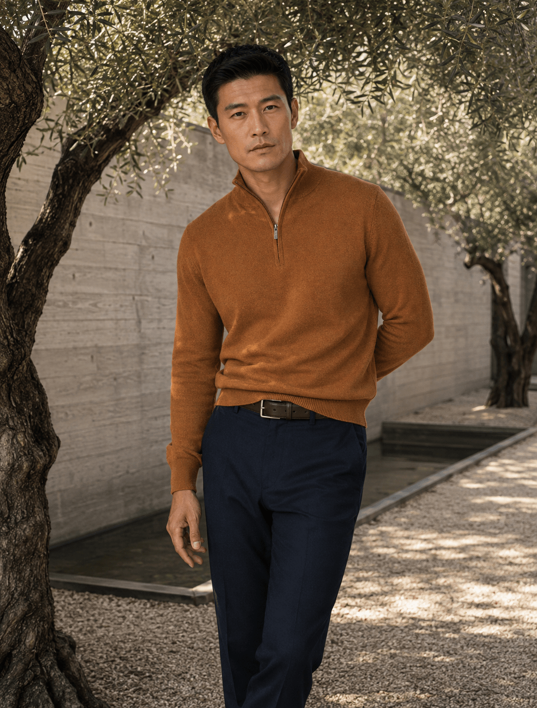 Cotton-Blend Quarter-Zip Sweater - F/X Fusion - Quarter-Zip Sweater - #color_Scotch Heather