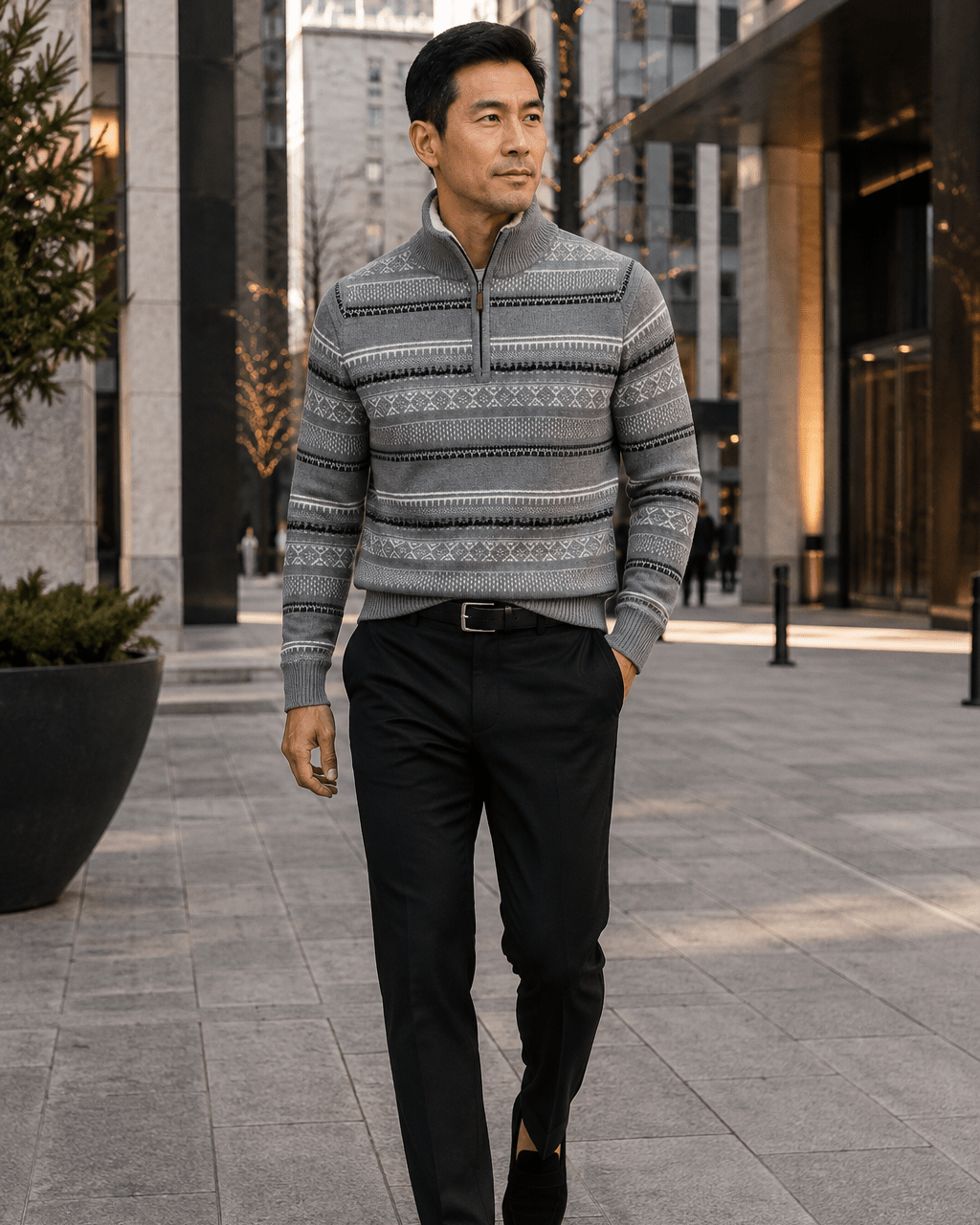 Sherpa-Lined Fair Isle Quarter-Zip Sweater - F/X Fusion - Quarter-Zip Sweater - #color_Silver
