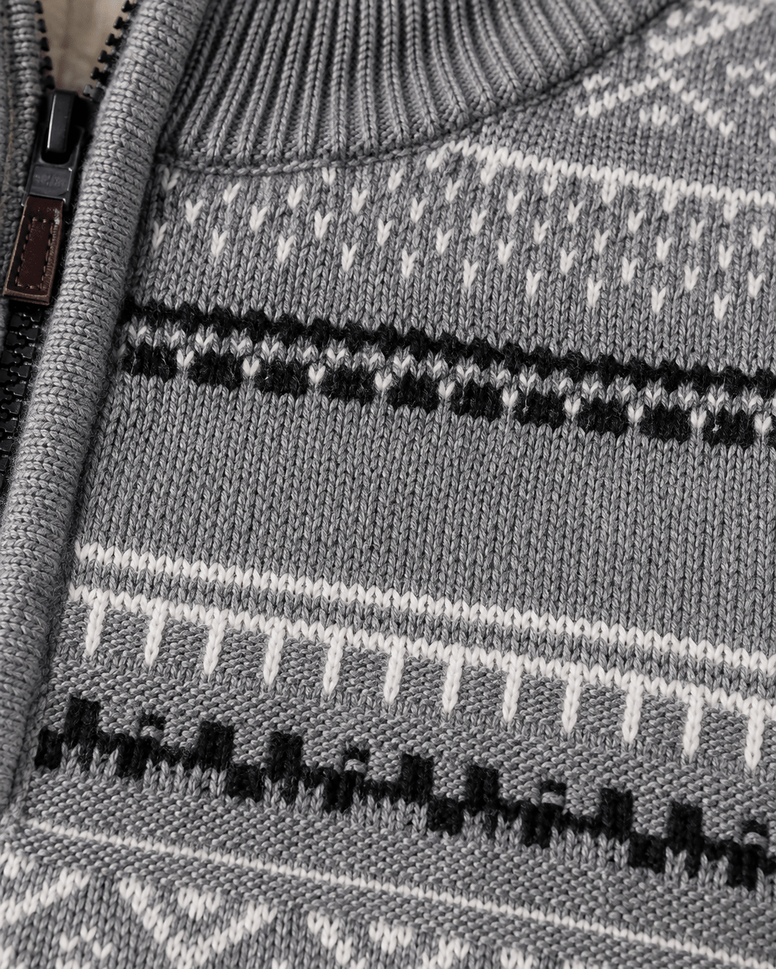 Sherpa-Lined Fair Isle Quarter-Zip Sweater - F/X Fusion - Quarter-Zip Sweater - #color_Silver