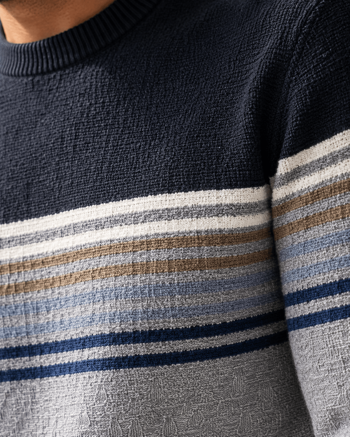 Multi-Stripe Crewneck Sweater - F/X Fusion - Crewneck Sweater - #color_Silver