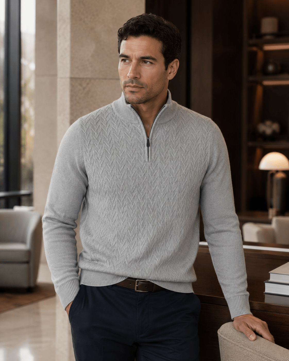 Textured Quarter-Zip Sweater - F/X Fusion - Quarter-Zip Sweater - #color_Silver