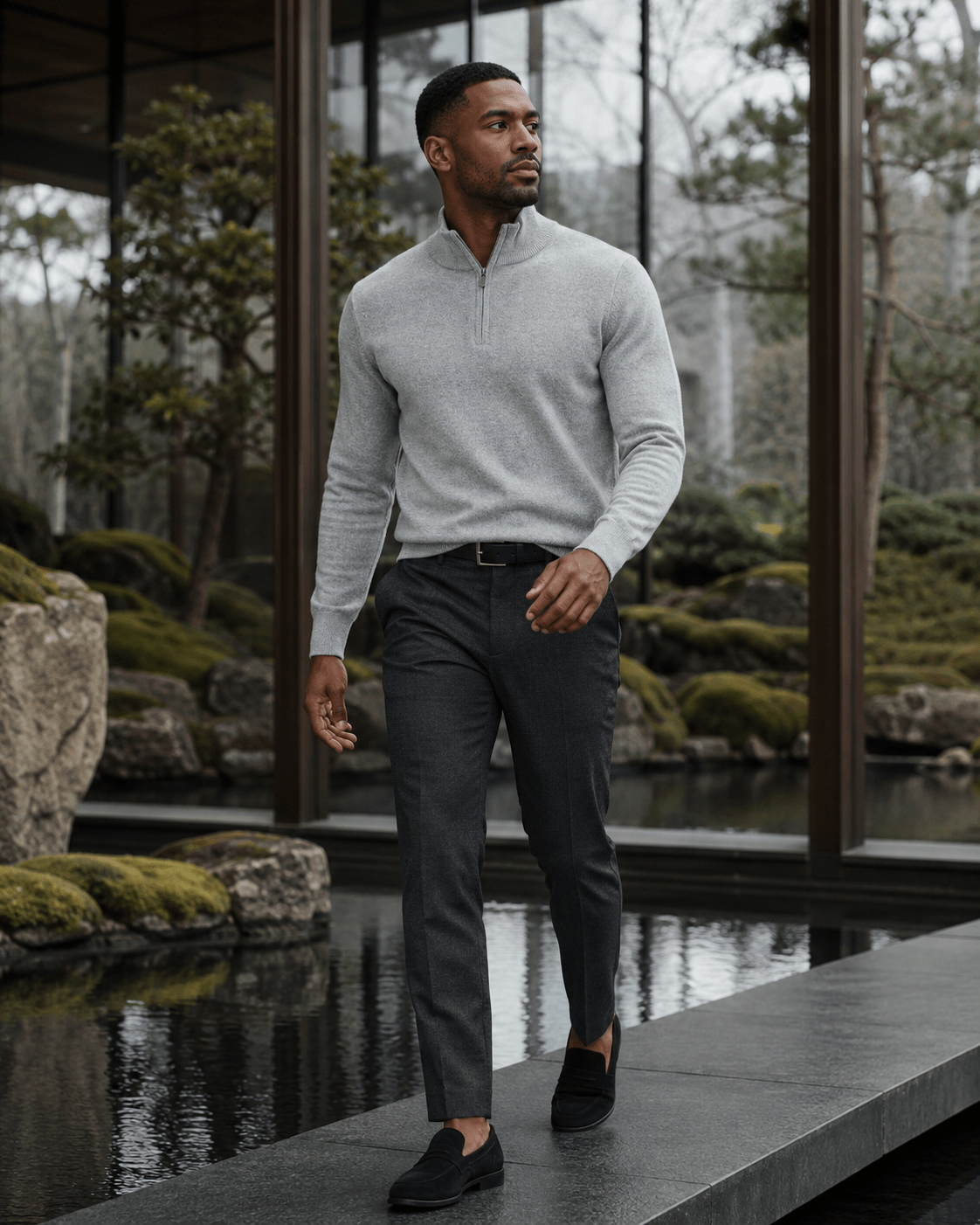 Cotton-Blend Quarter-Zip Sweater - F/X Fusion - Quarter-Zip Sweater - #color_Silver Heather