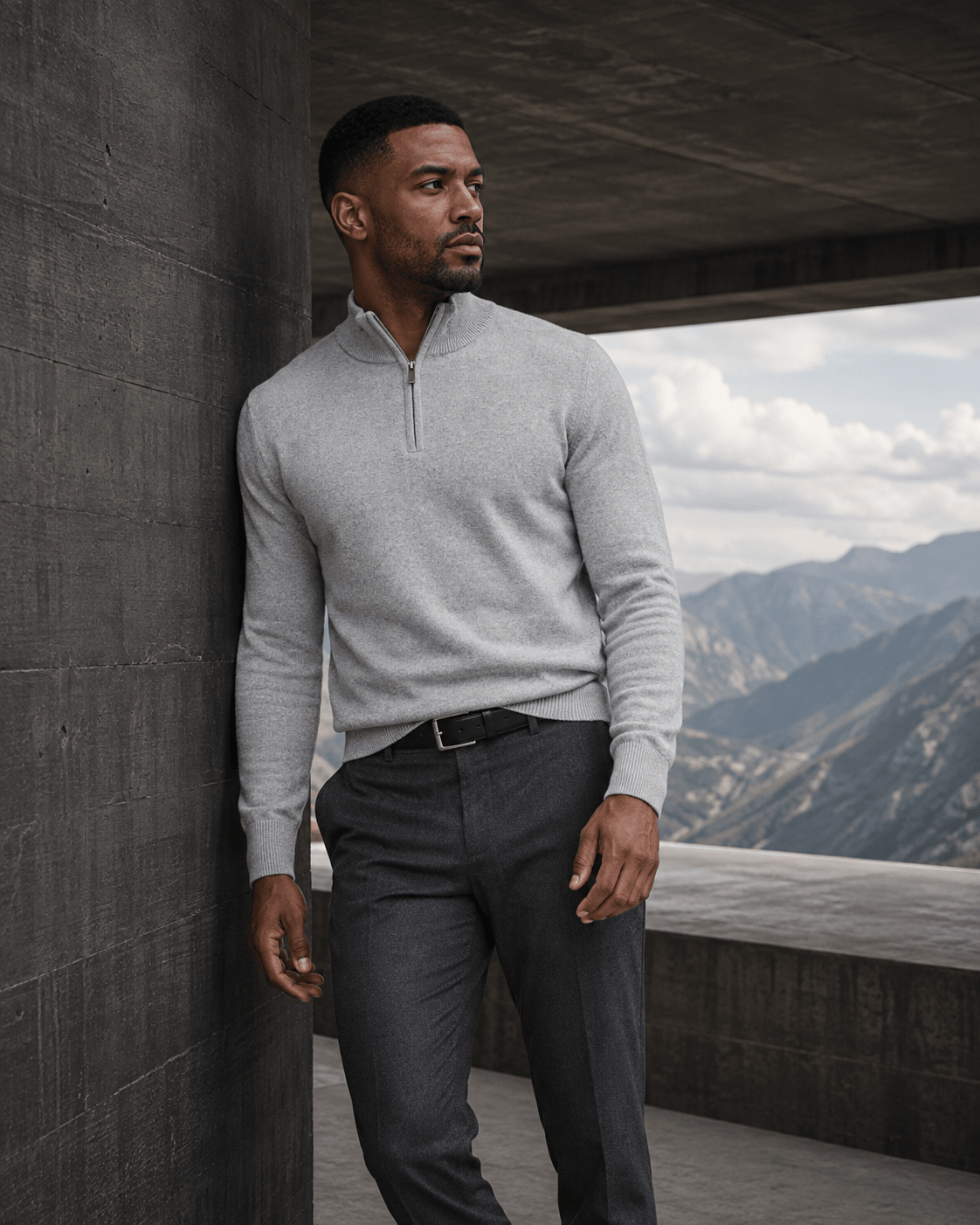 Cotton-Blend Quarter-Zip Sweater - F/X Fusion - Quarter-Zip Sweater - #color_Silver Heather