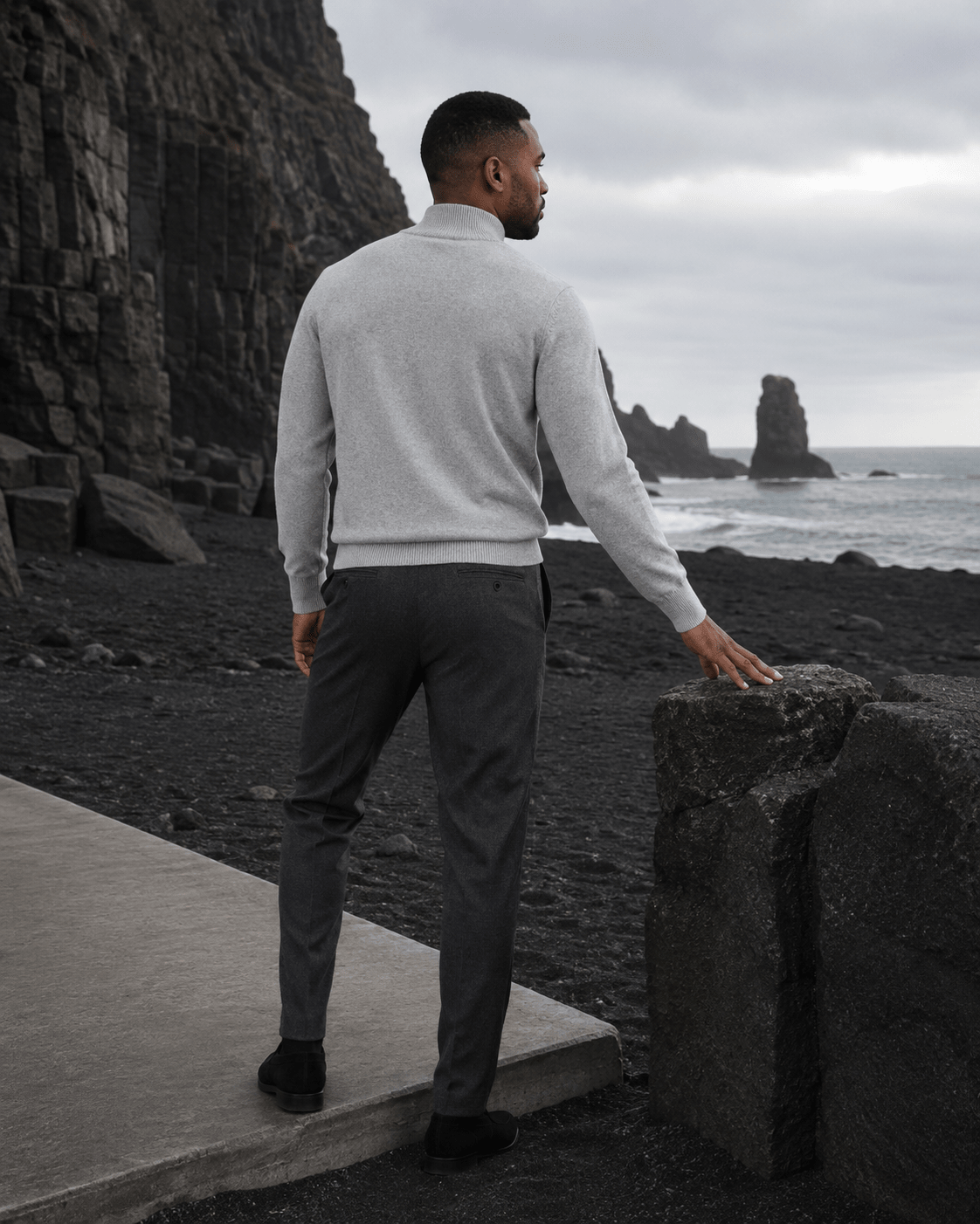 Cotton-Blend Quarter-Zip Sweater - F/X Fusion - Quarter-Zip Sweater - #color_Silver Heather