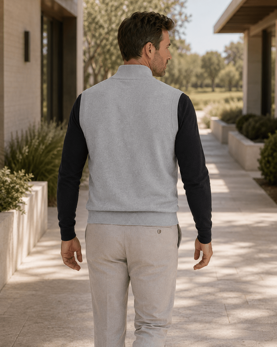 Cotton-Blend Quarter-Zip Vest - F/X Fusion - Quarter-Zip Vest - #color_Silver Heather