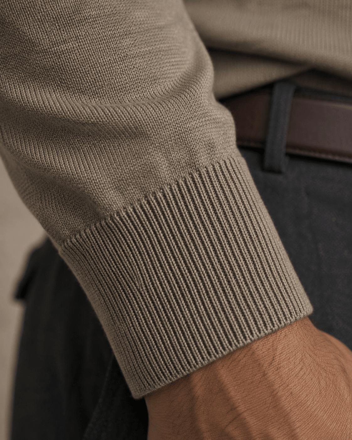 Cotton-Blend Mock Neck Sweater - F/X Fusion - Mock Neck Sweater - #color_Taupe Heather