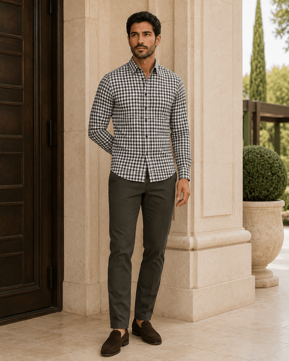 Check Underbutton Dress Shirt - F/X Fusion - Underbutton Dress shirt - #color_Taupe
