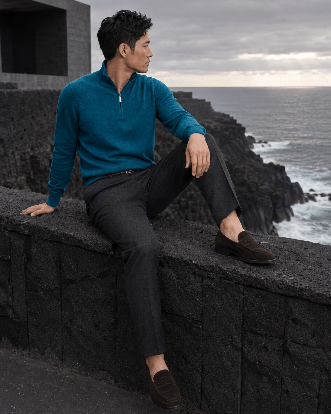 Cotton-Blend Quarter-Zip Sweater - F/X Fusion - Quarter-Zip Sweater - #color_Teal Heather