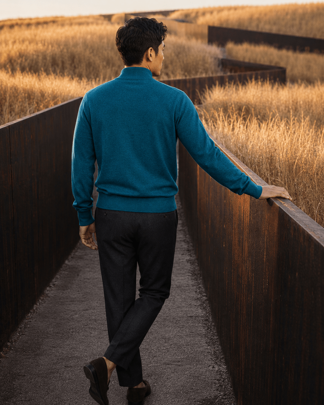 Cotton-Blend Quarter-Zip Sweater - F/X Fusion - Quarter-Zip Sweater - #color_Teal Heather