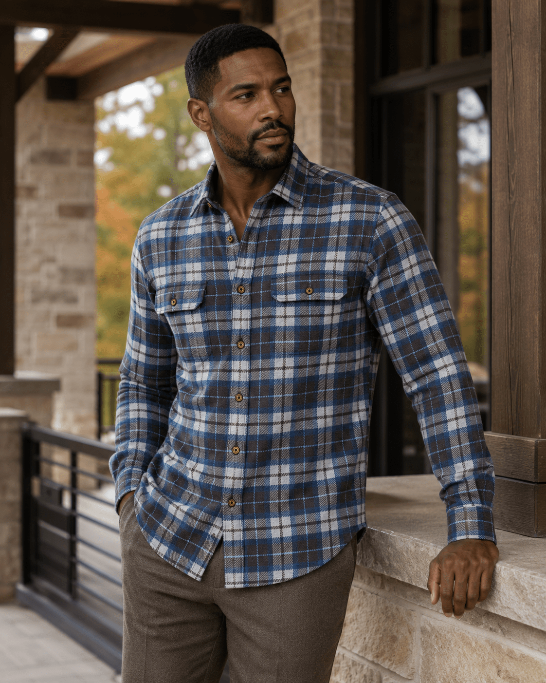 Stretch Plaid Flannel Shirt - F/X Fusion - Flannel Shirt - #color_Blue multi