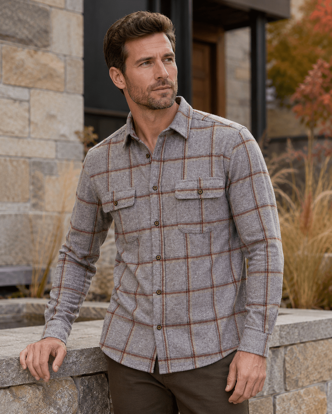 Stretch Plaid Flannel Shirt - F/X Fusion - Flannel Shirt - #color_Sienna multi