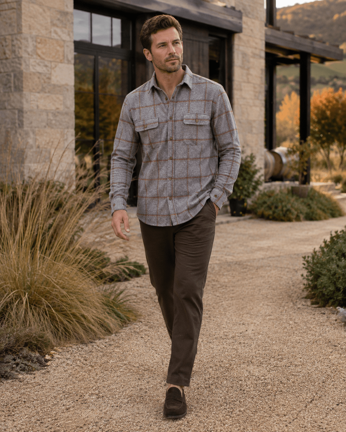 Stretch Plaid Flannel Shirt - F/X Fusion - Flannel Shirt - #color_Sienna multi