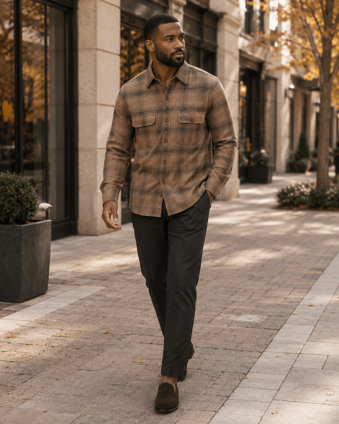 Stretch Plaid Flannel Shirt - F/X Fusion - Flannel Shirt - #color_Brown multi
