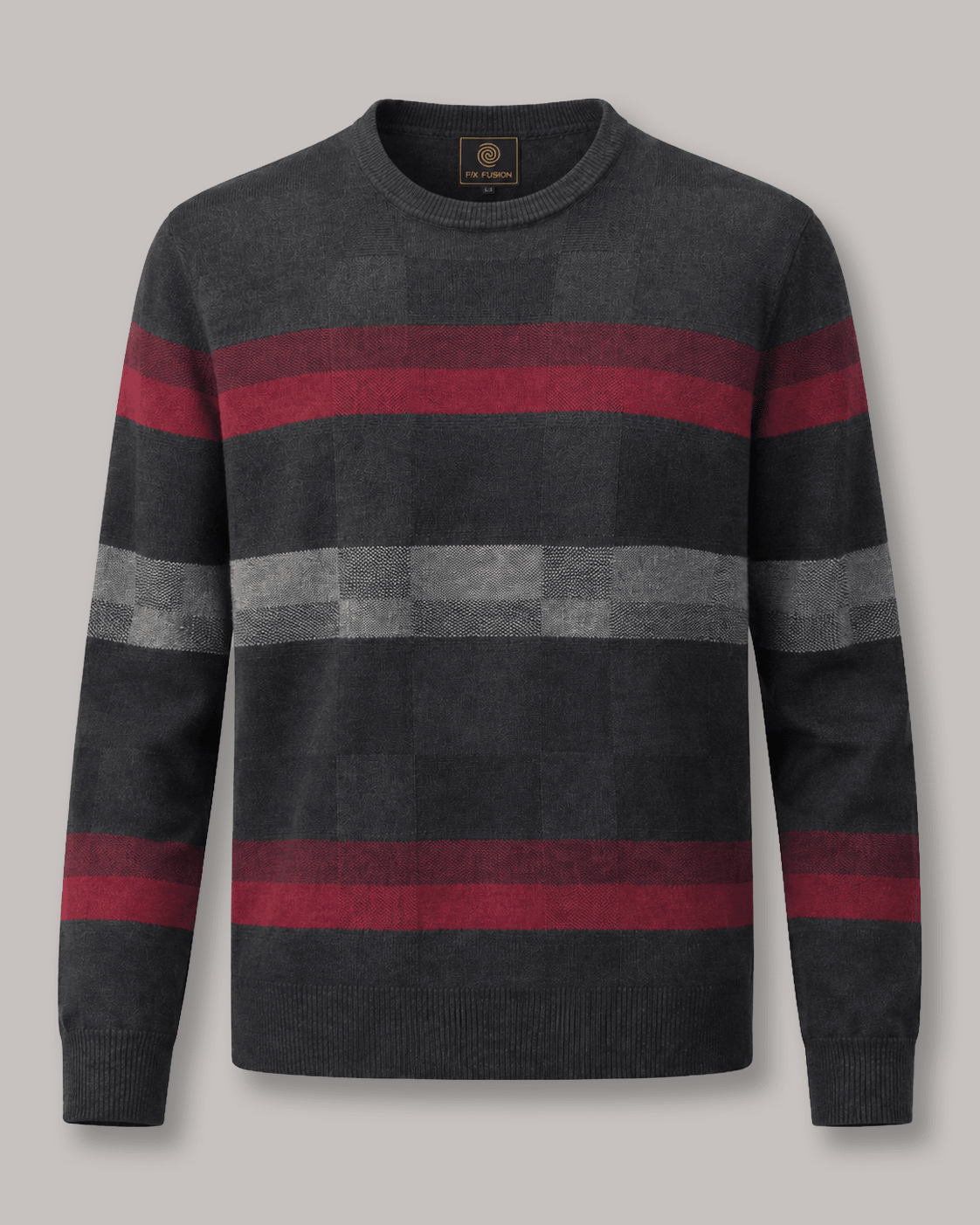 Textured Patterned Crewneck Sweater - F/X Fusion - Crewneck Sweater - #color_Charcoal