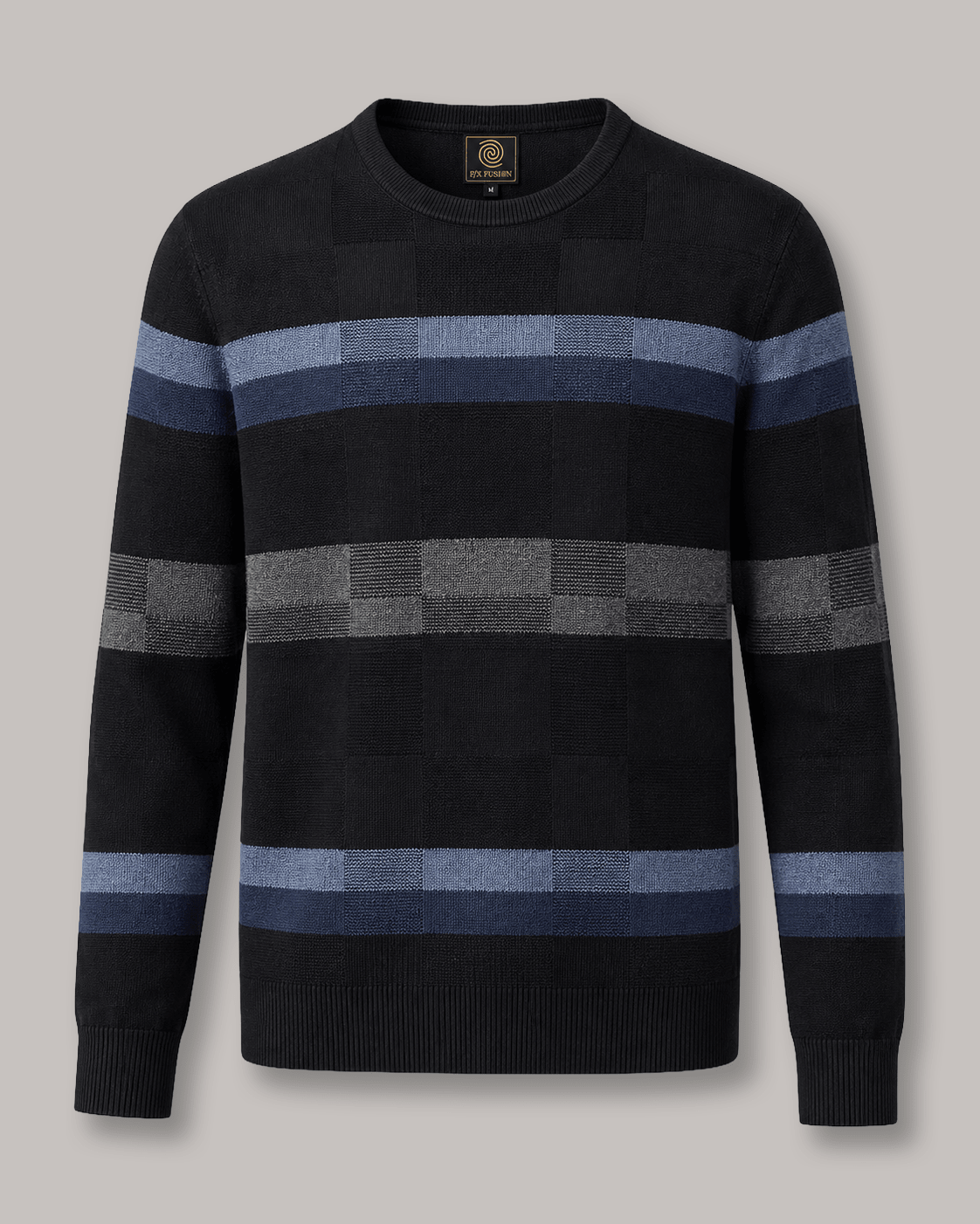 Textured Patterned Crewneck Sweater - F/X Fusion - Crewneck Sweater - #color_Navy