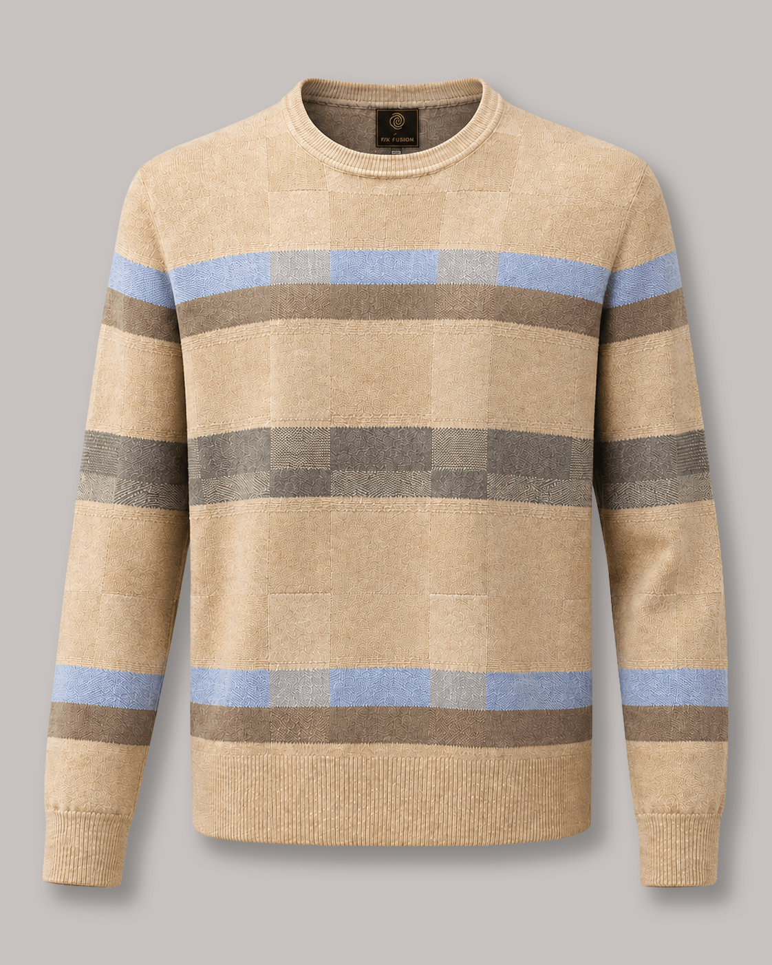 Textured Patterned Crewneck Sweater - F/X Fusion - Crewneck Sweater - #color_Oatmeal