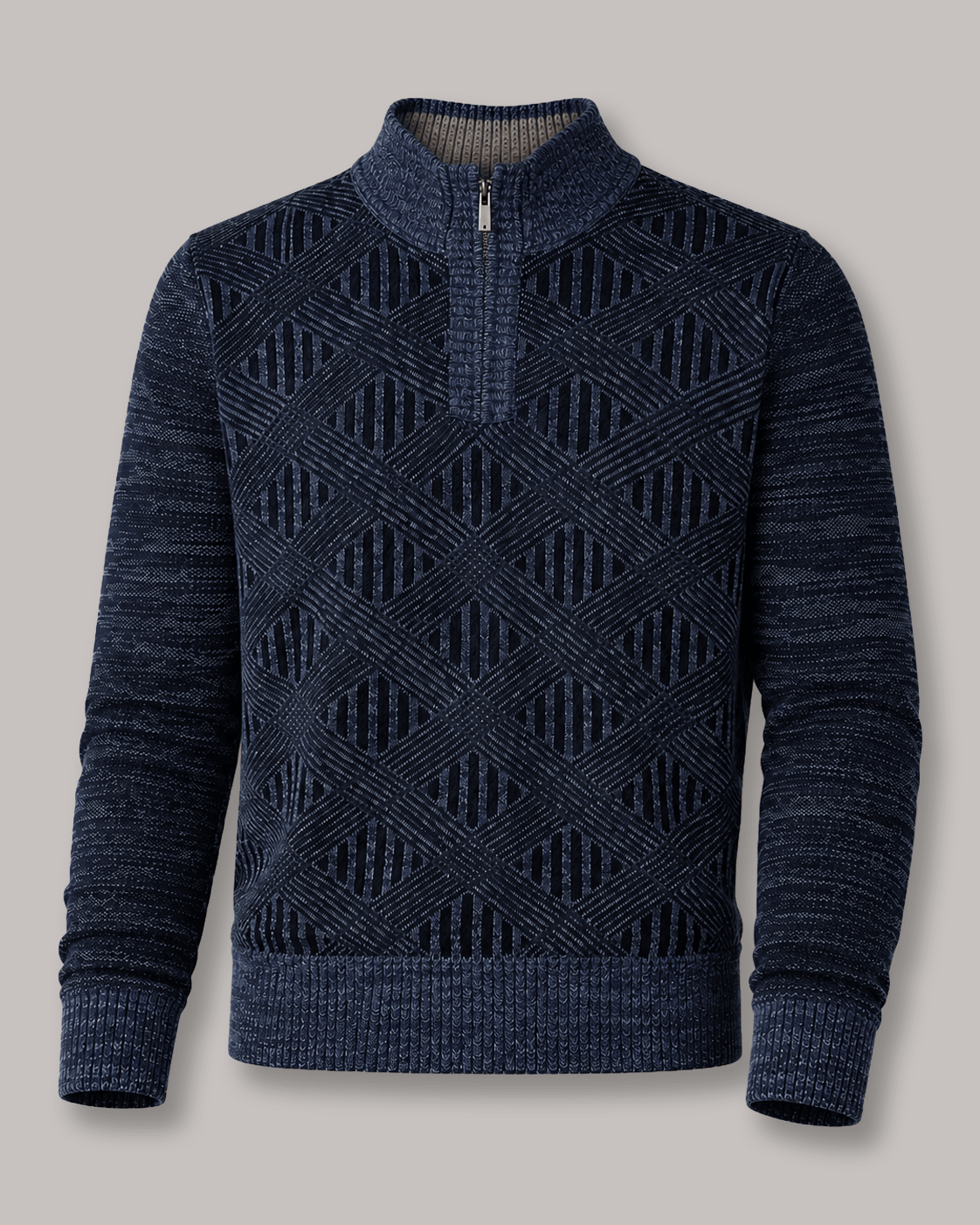 Textured Lattice Quarter-Zip Sweater - F/X Fusion - Quarter-Zip Sweater - #color_Blue