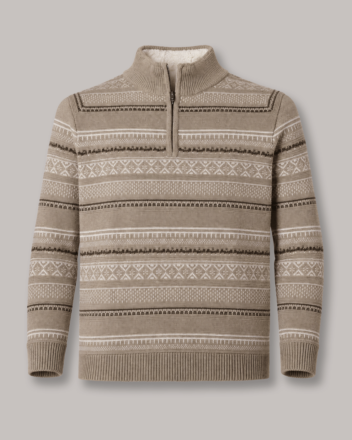 Sherpa-Lined Fair Isle Quarter-Zip Sweater - F/X Fusion - Quarter-Zip Sweater - #color_Oatmeal