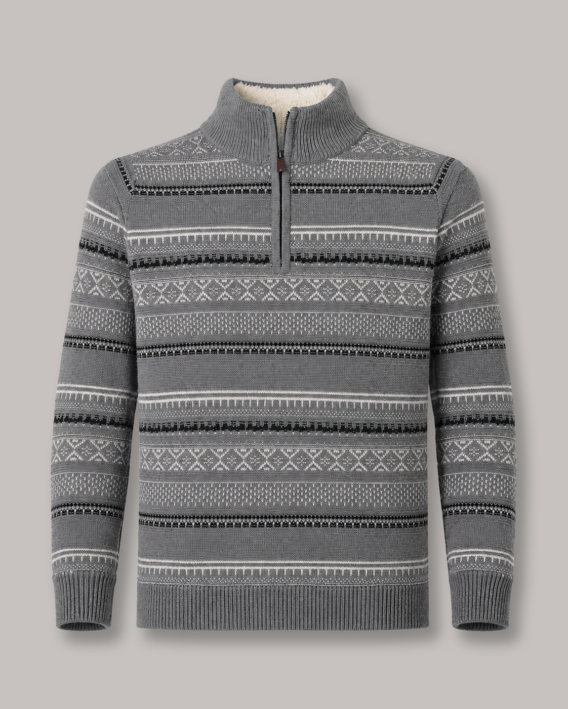 Sherpa-Lined Fair Isle Quarter-Zip Sweater - F/X Fusion - Quarter-Zip Sweater - #color_Silver