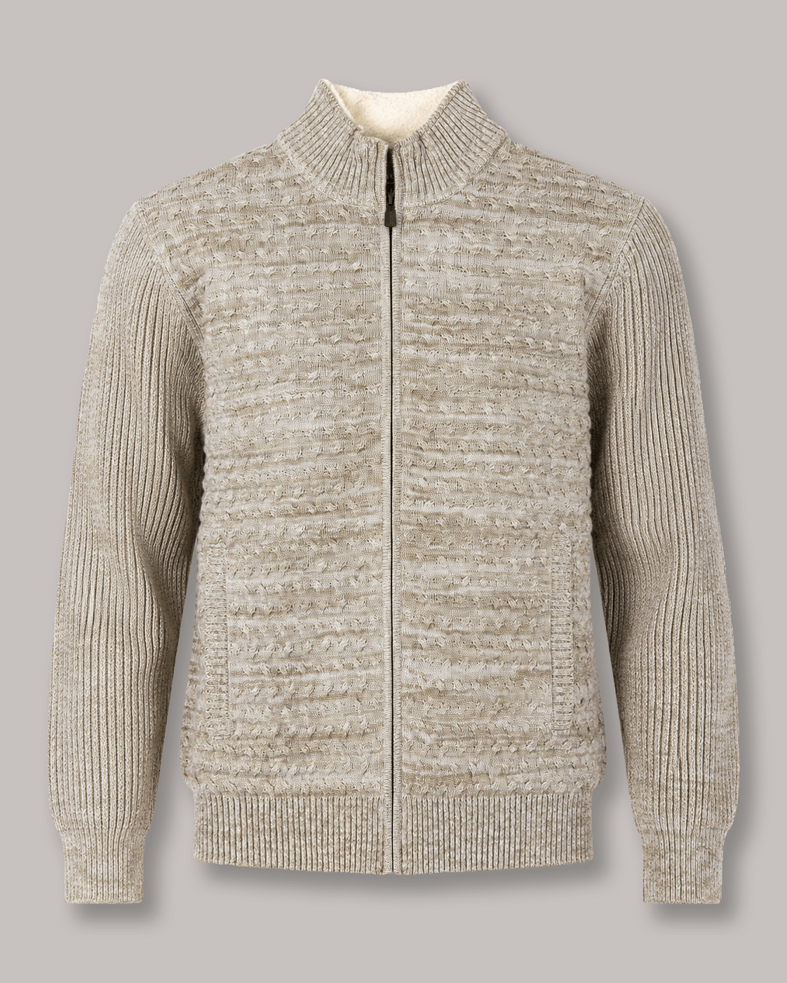 Sherpa-Lined Cable Full-Zip Sweater - F/X Fusion - Full-Zip Sweater - #color_Platinum