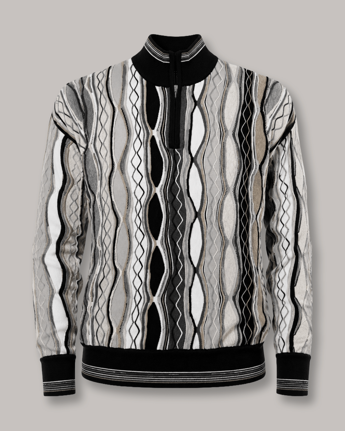 Vertical Textured Quarter-Zip Sweater - F/X Fusion - Quarter-Zip Sweater - #color_Black