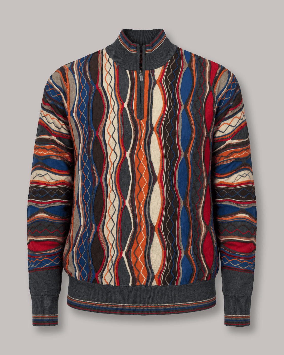 Vertical Textured Quarter-Zip Sweater - F/X Fusion - Quarter-Zip Sweater - #color_Scotch