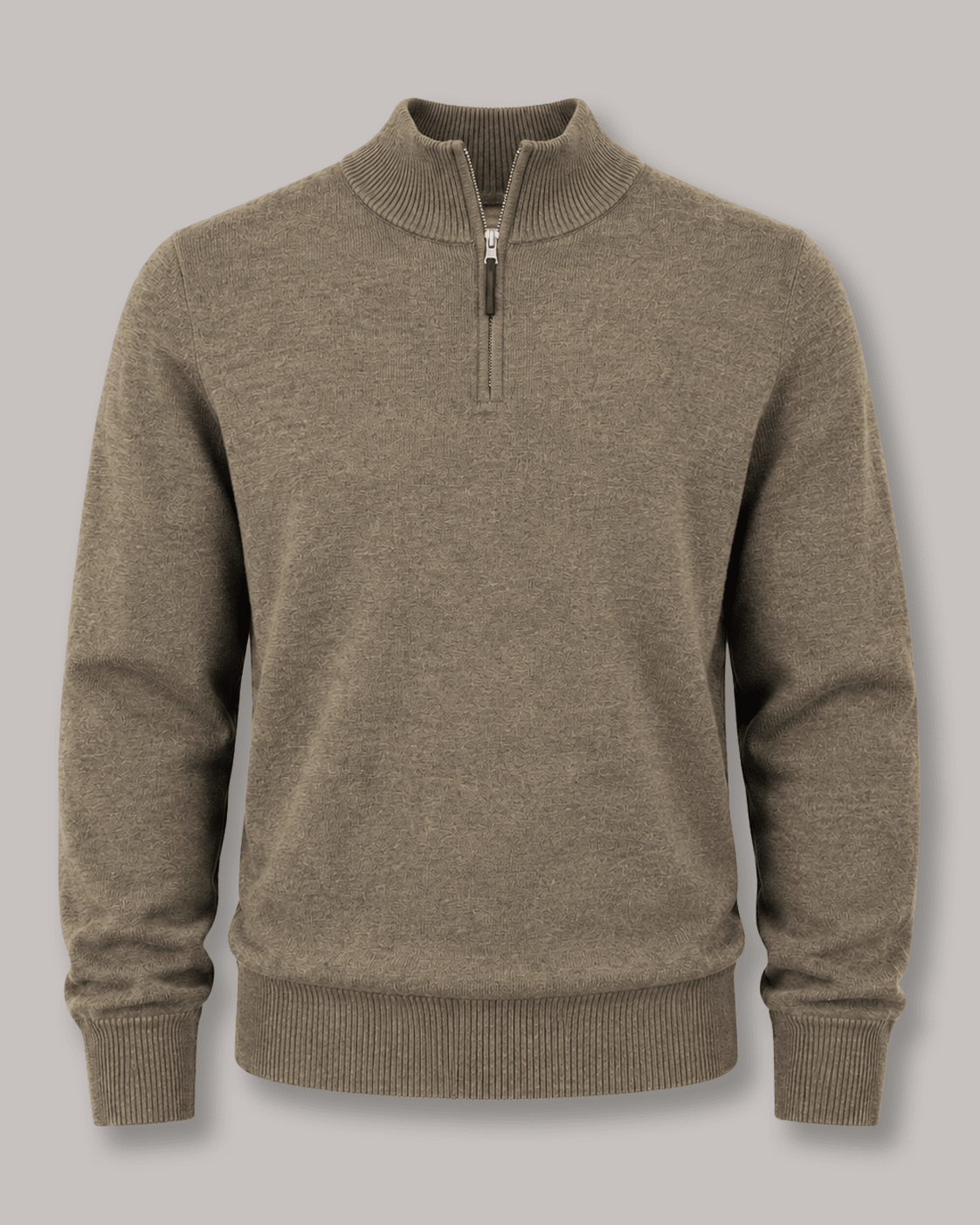 Cotton-Blend Quarter-Zip Sweater - F/X Fusion - Quarter-Zip Sweater - #color_Taupe Heather