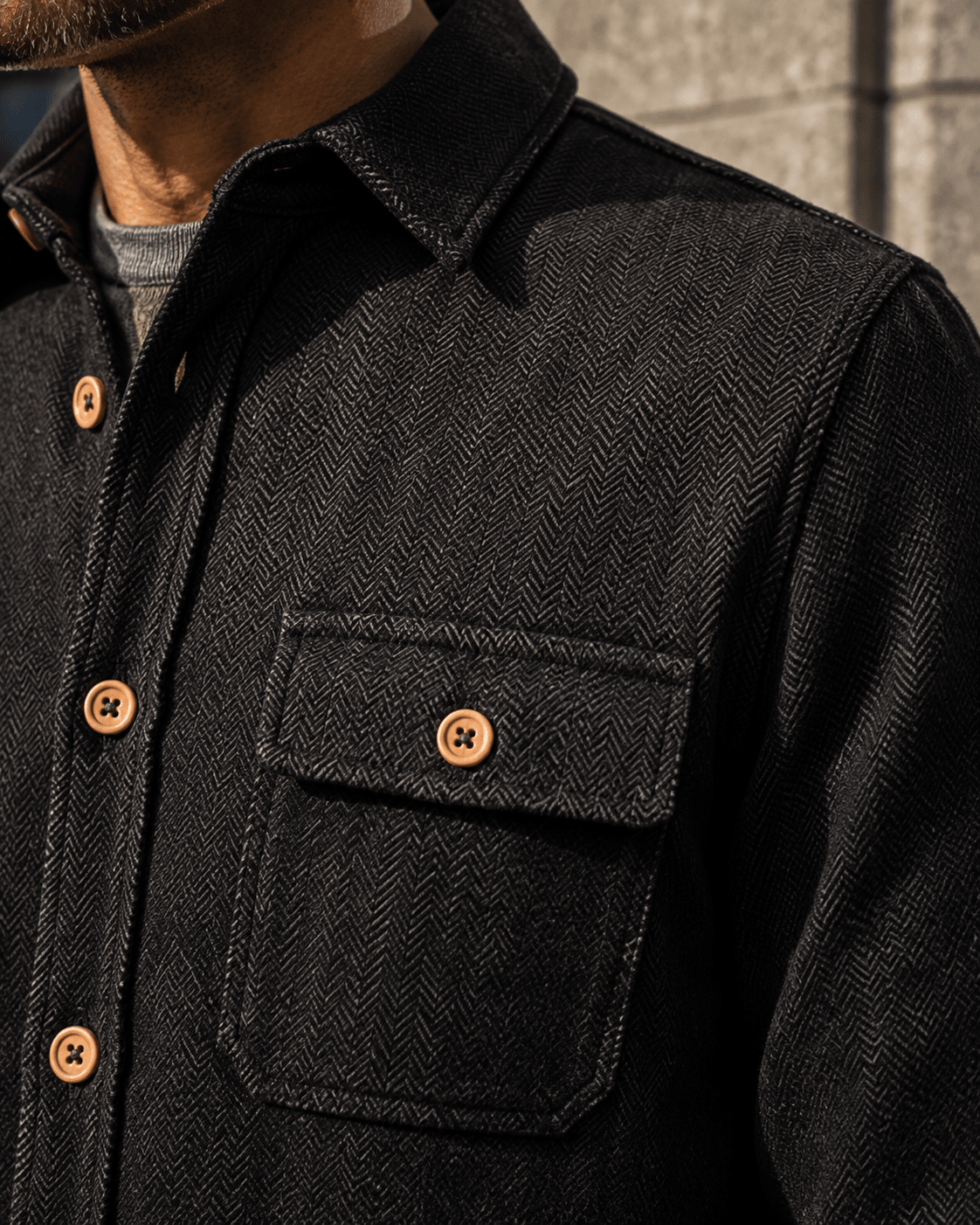 Herringbone Shirt Jacket - F/X Fusion - Shirt Jacket - #color_Black