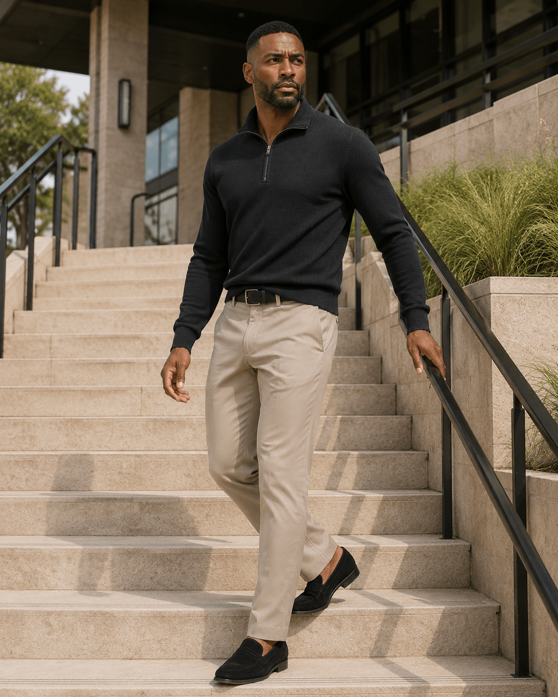Sandwashed Thermal Quarter-Zip Sweater - F/X Fusion - Quarter-Zip Sweater - #color_Black
